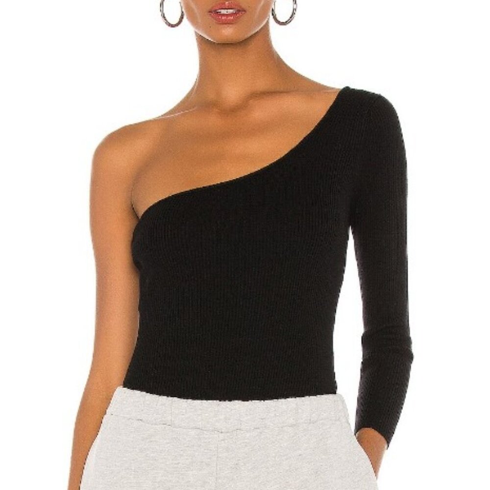 NWT NBD Revolve Azura One Shoulder Long Sleeve Ribbed Sweater in Black Size XS